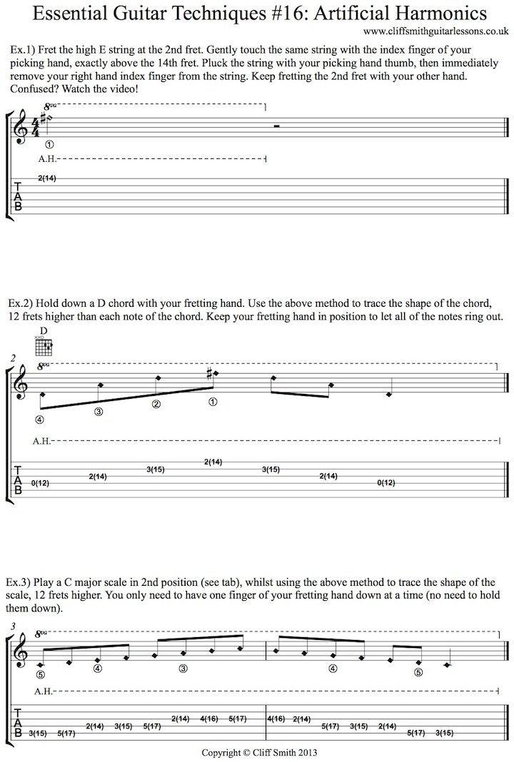 Essential Guitar Techniques Artificial Harmonics Cliff Smith